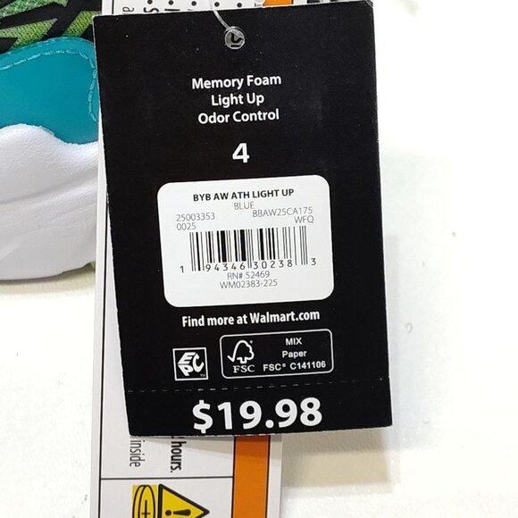 Athletic Works Light-Up Sneaker Boy 4 Bungee Laces Hook Loop Strap On/Off Switch - Picture 13 of 15